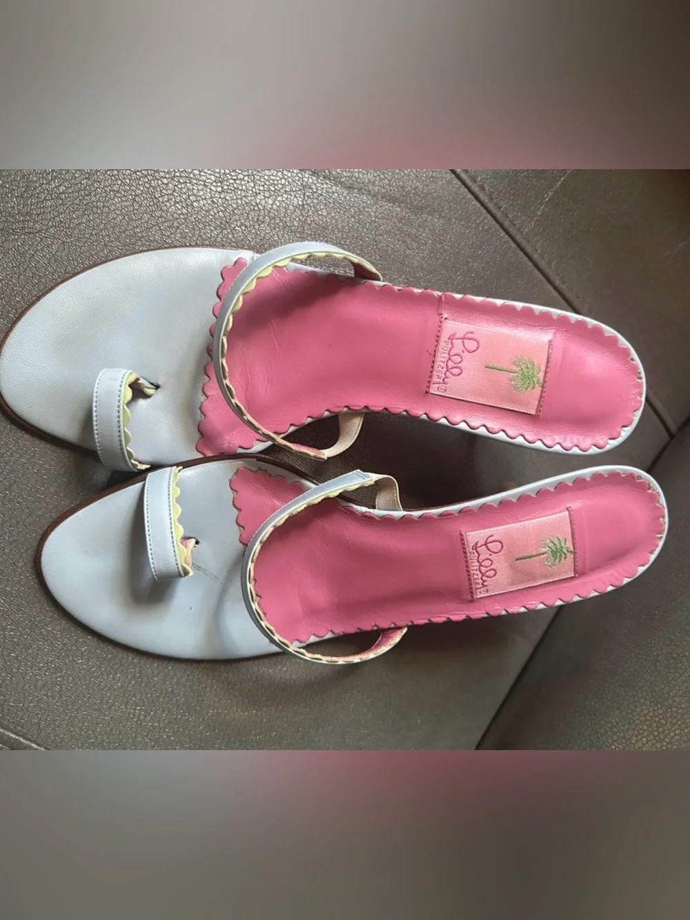 Lilly Pulitzer Pink & Light Blue Scalloped Kitten Heels